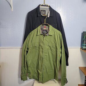 Drill Men's Extra Large Black / Green Casual Button Front Longsleeve Top Bundle